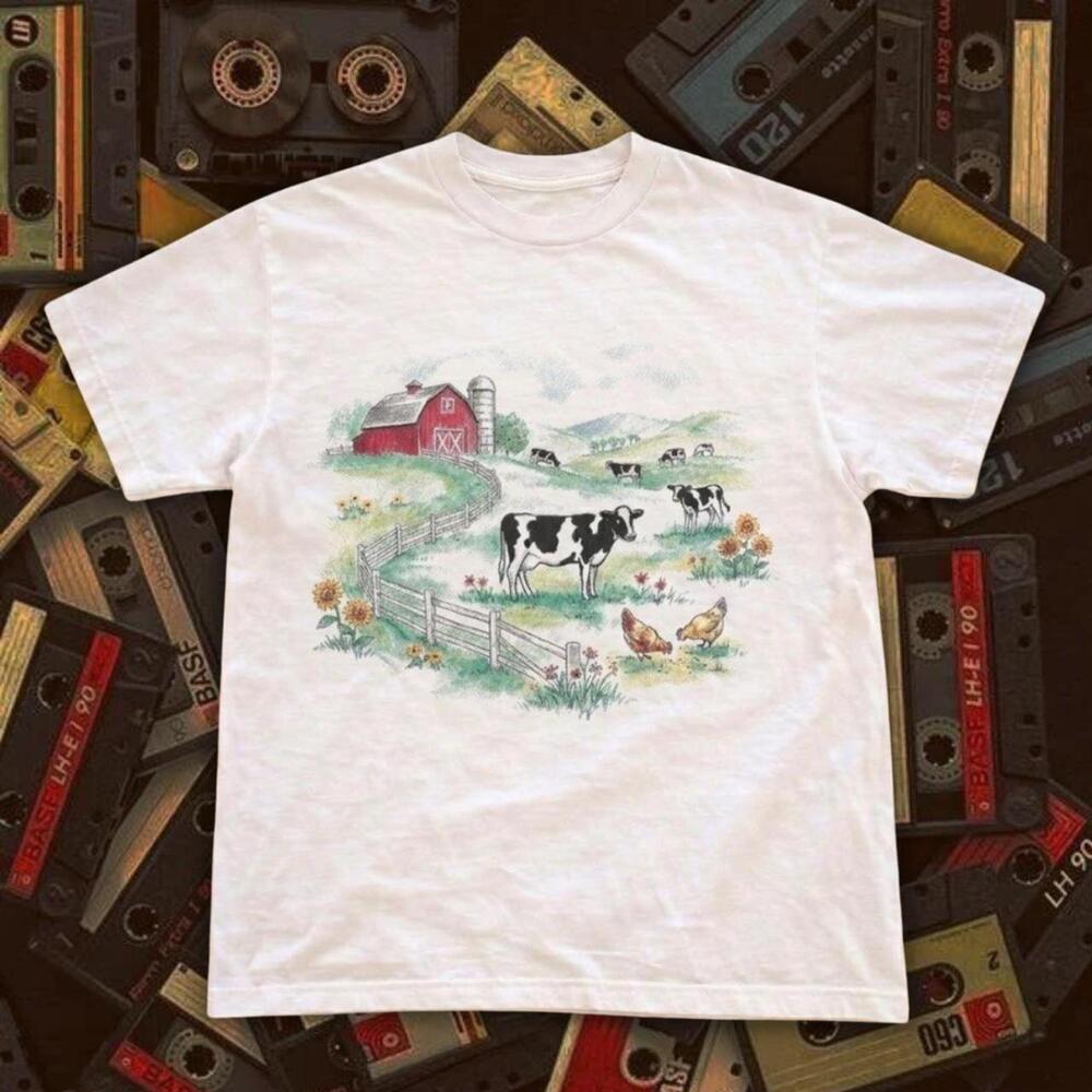 90S Cow Farm Scene White T-Shirt